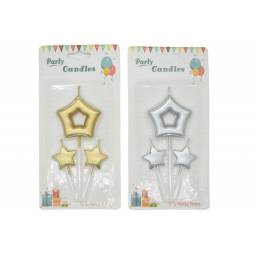 Velas de cumpleaos estrellas 3pcs 14cm.