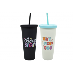 Vaso acrlico con frase y sorbito 450ml 