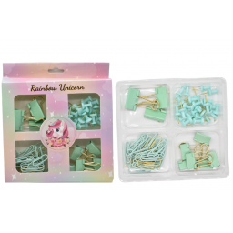 Set de clips verde pastel para hojas en caja 13x14cm