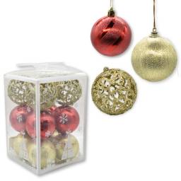 Bolas de navidad rojo y dorado 6cm x12 unidades 