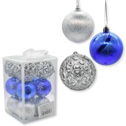 Bolas de navidad azul y plateado 6cm x12 unidades 