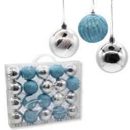 Bolas de navidad celeste y plateadas 6cm x20 unidades