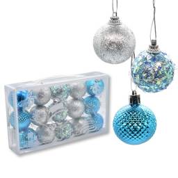 Bolas de navidad surtidas celeste y plateado 4cm x15 unidades