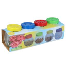 Set de 4 recipientes de vidrio con tapa de plstico 8x7.5cm