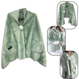 Manta poncho verde con bolsillos 65x170cm