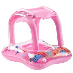 Aro inflable flotador con techo rosado 80x65cm.