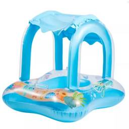 Aro inflable flotador con techo celeste 80x65cm.