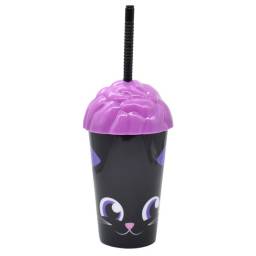 Vaso plstico con sorbito Halloween violeta 350ml