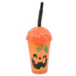 Vaso plstico con sorbito Halloween naranja 350ml