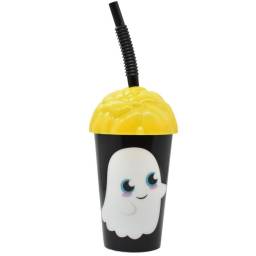 Vaso plstico con sorbito Halloween amarillo 350ml