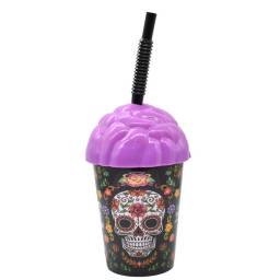 Vaso plstico con sorbito Halloween calavera 380ml