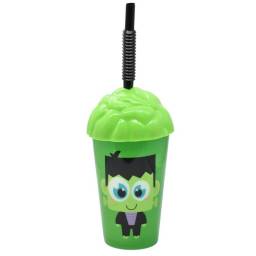 Vaso plstico con sorbito Halloween verde 350ml