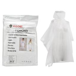 Poncho de lluvia vigore para adultos 52x80cm blanco