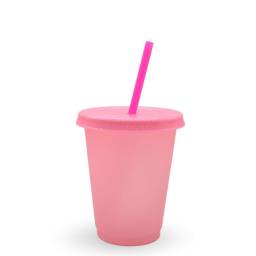 Vaso plstico rosado con sorbito 420ml