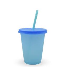 Vaso plstico celeste con sorbito 420ml