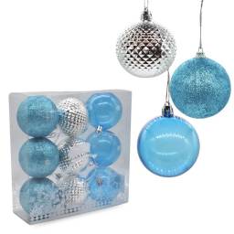 Bolas de navidad surtidas celeste x9 unidades 6cm