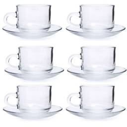 Set de taza y plato de vidrio para te 12pcs.