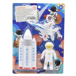 Astronauta con naves espaciales en blster 23x16cm