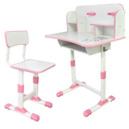 Escritorio de estudio con silla altura regulable rosa