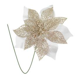 Adorno de navidad flor champagne con tallo 22cm