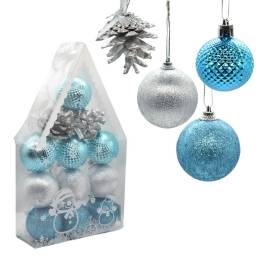 Adornos de navidad bolas y pias celeste 6cm x12 unidades