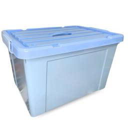 Caja plstica celeste apilable con ruedas 100Lts.