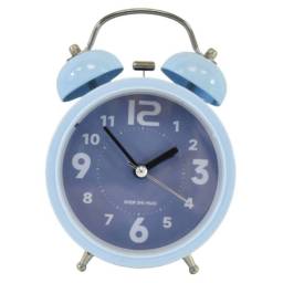 Reloj despertador redondo celeste 14 cm