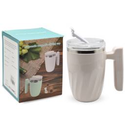 Taza trmica auto revolvedora beige con mango 380ml 