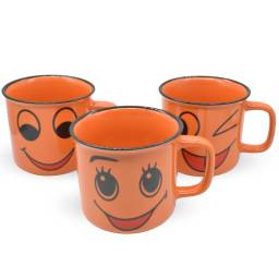 Taza de cermica naranja con caritas 8.5x8cm