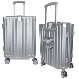 Valija de viaje rgida gris carry on 20 con USB y porta vaso