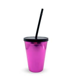 Vaso plstico metalizado fucsia con sorbito 420ml