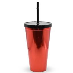 Vaso plstico metalizado rojo con sorbito 600ml